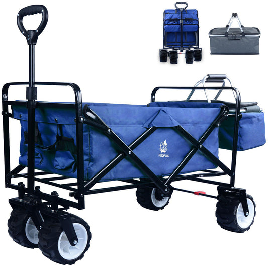 Collapsible Wagon,Wagons Carts Foldable Grocery Cart On Wheels Beach Wagon Foldable Cart With Wheels, Cooler Bag, Cup Holders,Cargo Net,Shopping, Garden,SportsBlue - Crazy Gadgets - 